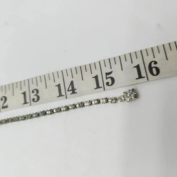 Clear Rhinestone Crystal Swag Bib Necklace Hook Closure Silver Tone Vintage - Picture 4 of 5